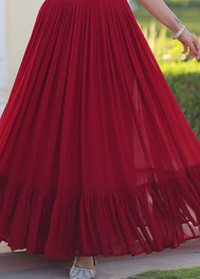 Maroon Woven Work Silk Gown