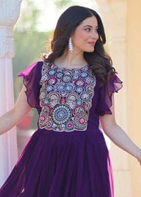 Purple & Maroon Woven Work Silk Gown