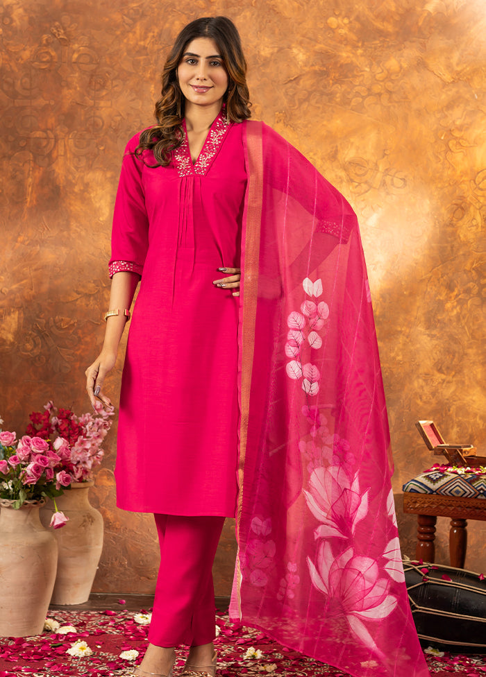 3 Pc Pink Silk Suit Set