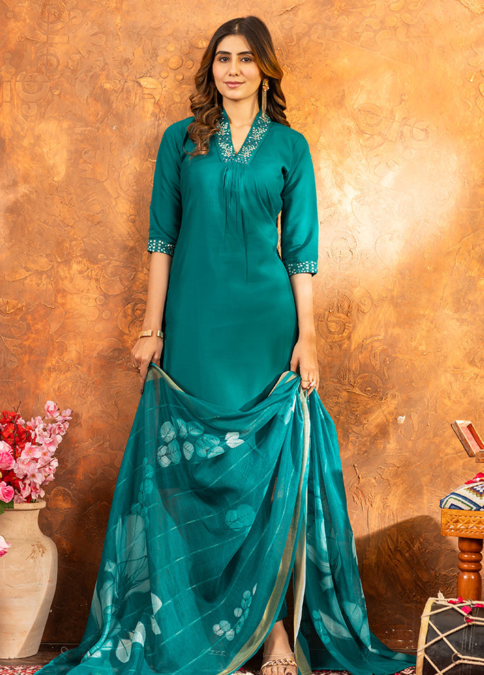 3 Pc Green Silk Suit Set