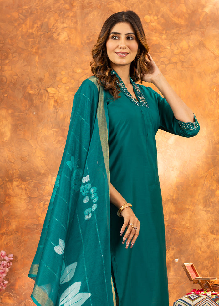3 Pc Green Silk Suit Set