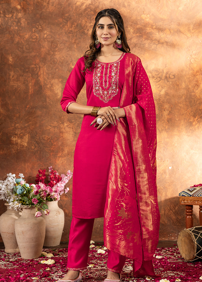 3 Pc Pink Silk Suit Set