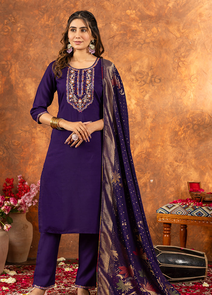 3 Pc Purple Silk Suit Set
