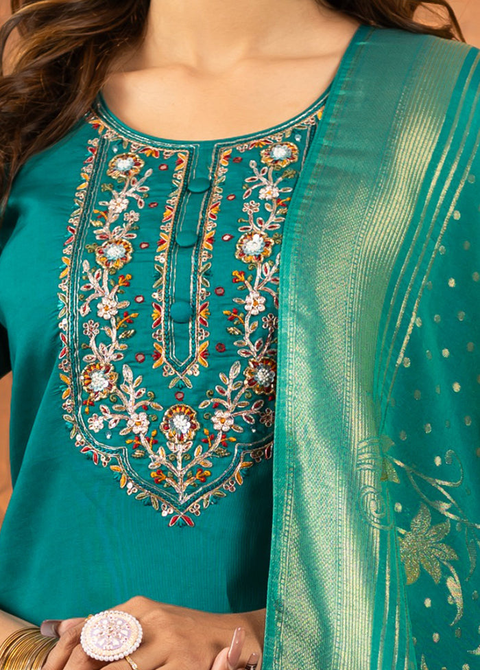 3 Pc Green Silk Suit Set