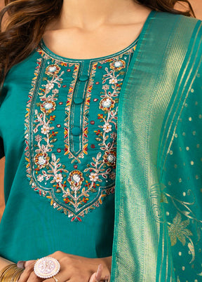 3 Pc Green Silk Suit Set