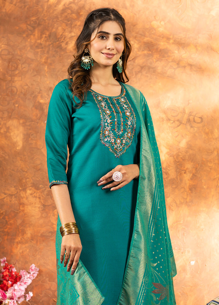 3 Pc Green Silk Suit Set
