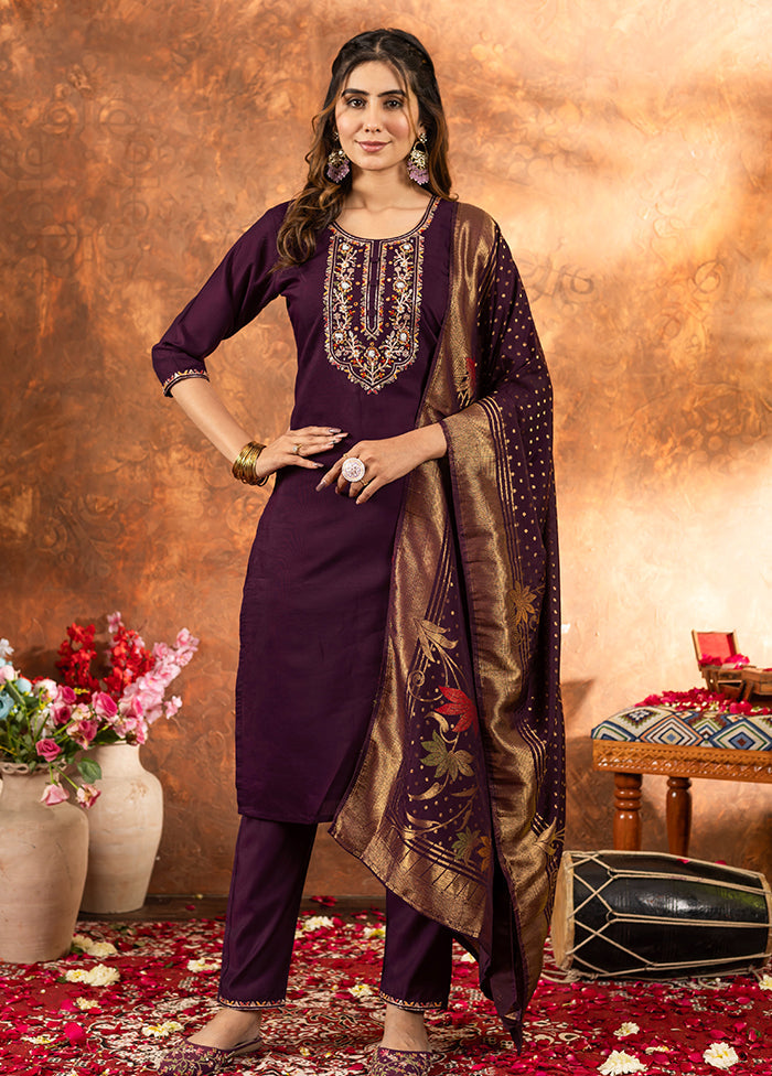 3 Pc Wine Silk Suit Set