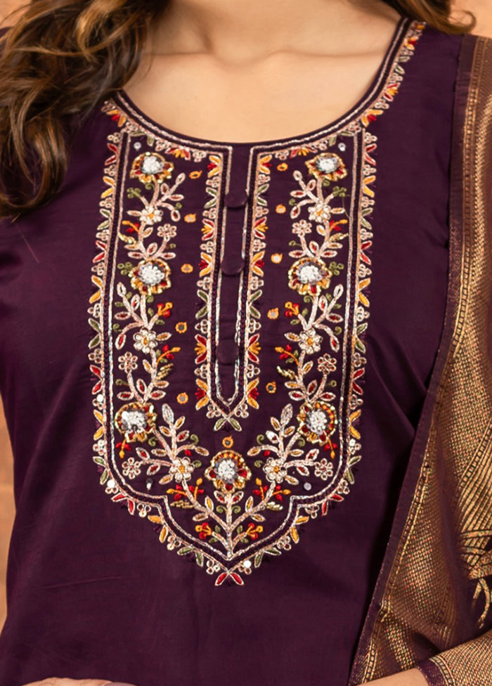 3 Pc Wine Silk Suit Set
