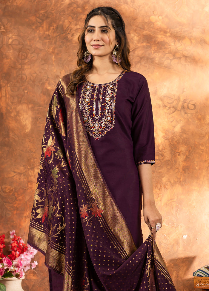 3 Pc Wine Silk Suit Set