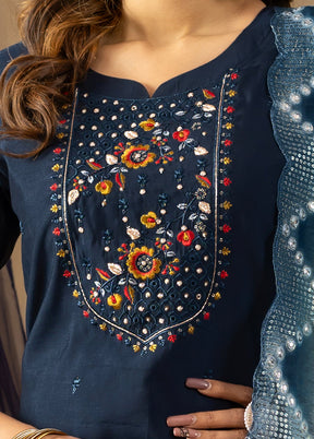 3 Pc Blue Silk Suit Set