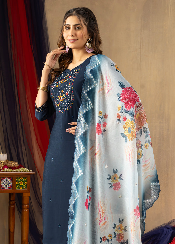 3 Pc Blue Silk Suit Set