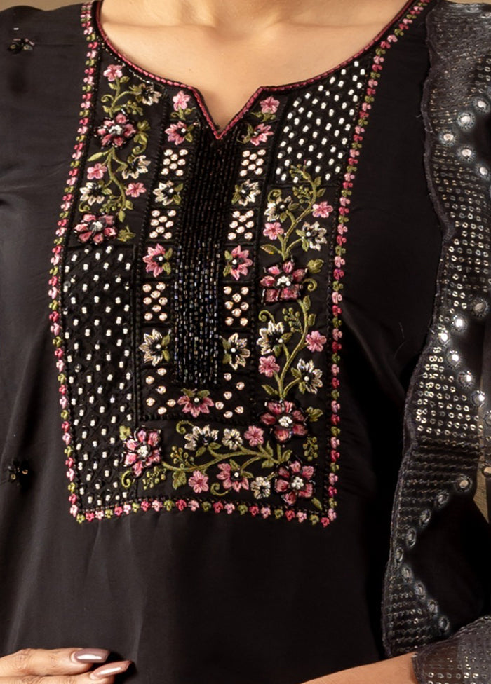 3 Pc Black Silk Suit Set