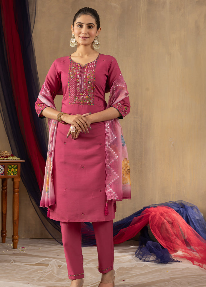 3 Pc Pink Silk Suit Set