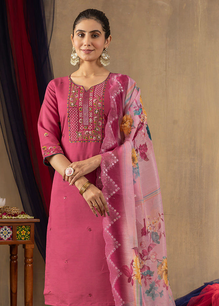 3 Pc Pink Silk Suit Set