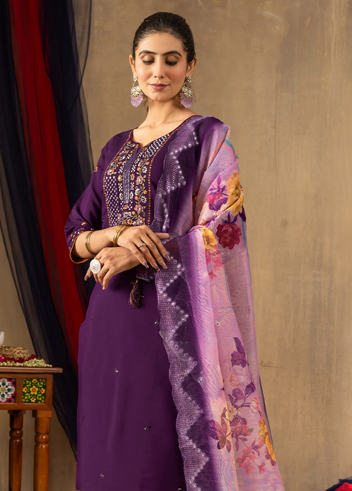 3 Pc Purple Silk Suit Set