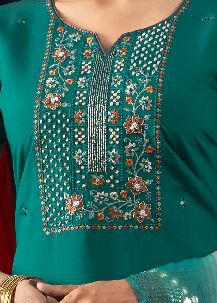 3 Pc Green Silk Suit Set
