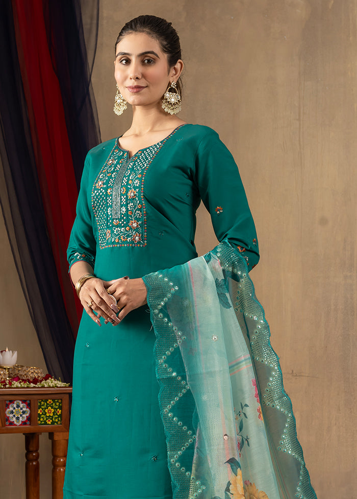 3 Pc Green Silk Suit Set
