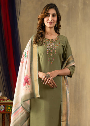 3 Pc Green Silk Suit Set