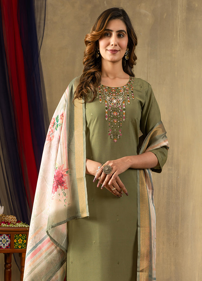 3 Pc Green Silk Suit Set
