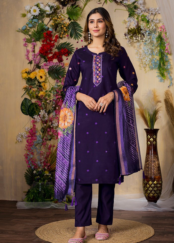 3 Pc Purple Silk Suit Set