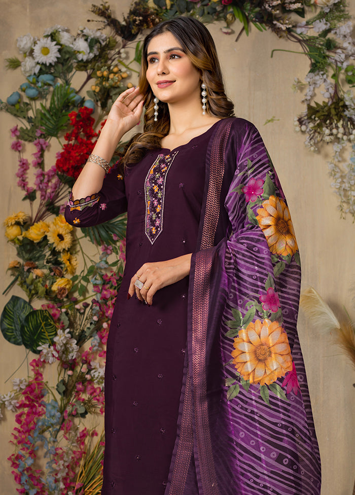 3 Pc Wine Silk Suit Set