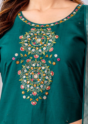 3 Pc Green Silk Suit Set