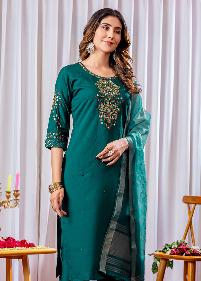 3 Pc Green Silk Suit Set