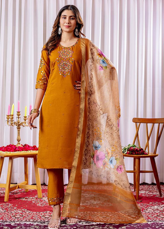 3 Pc Yellow Silk Suit Set