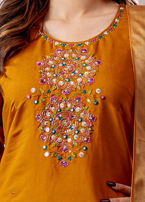 3 Pc Yellow Silk Suit Set