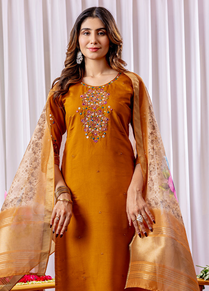 3 Pc Yellow Silk Suit Set