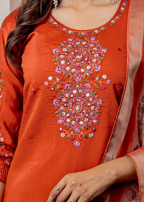 3 Pc Orange Silk Suit Set