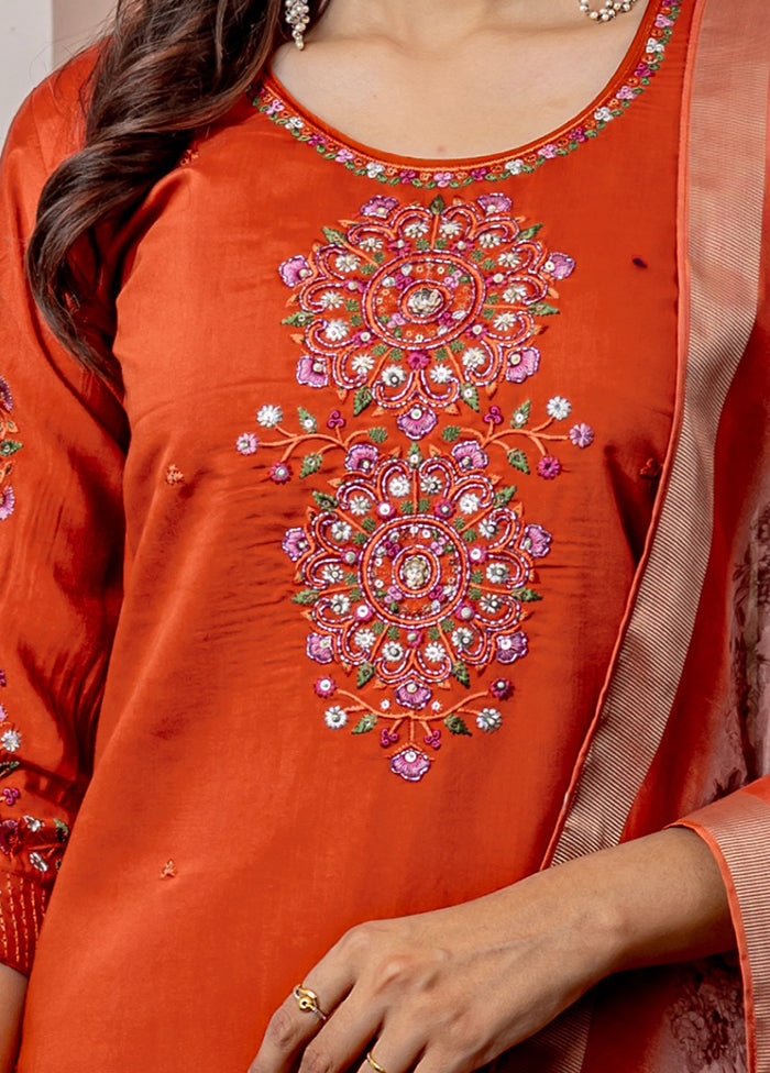3 Pc Orange Silk Suit Set