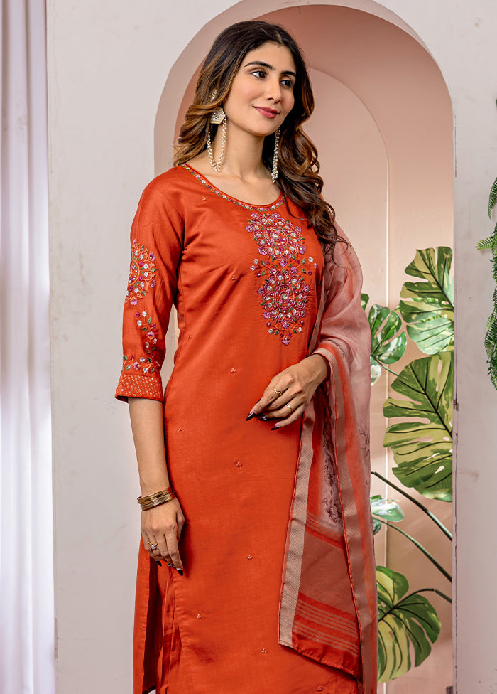 3 Pc Orange Silk Suit Set