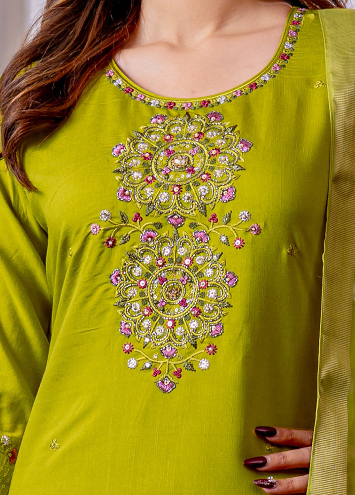 3 Pc Green Silk Suit Set