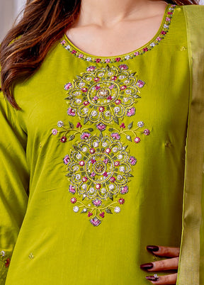 3 Pc Green Silk Suit Set
