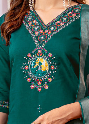 3 Pc Green Silk Suit Set