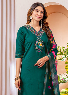 3 Pc Green Silk Suit Set