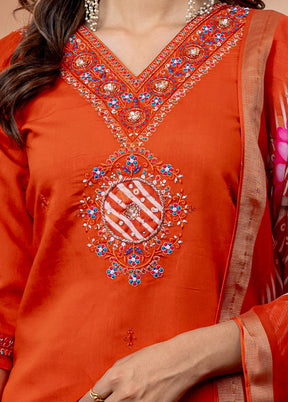 3 Pc Orange Silk Suit Set