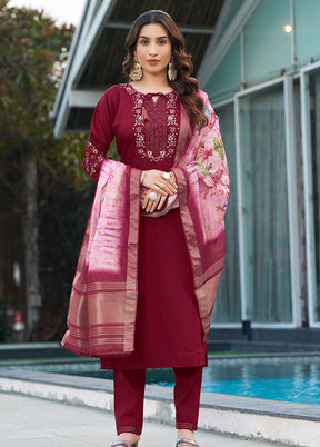 3 Pc Maroon Silk Suit Set