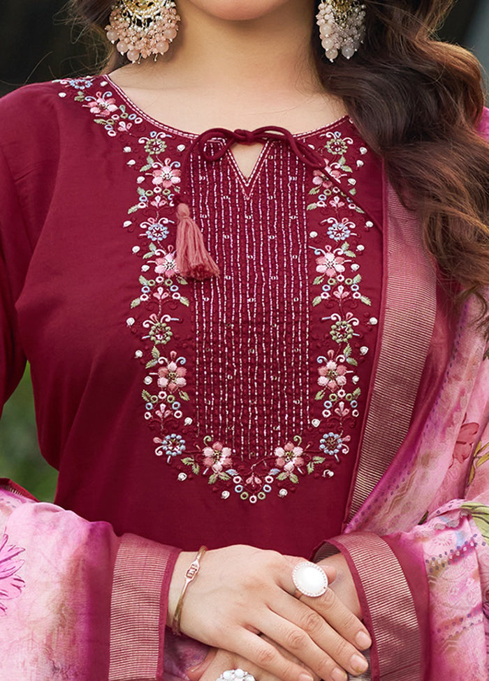 3 Pc Maroon Silk Suit Set