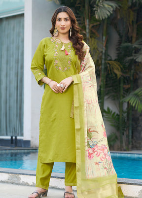 3 Pc Green Silk Suit Set
