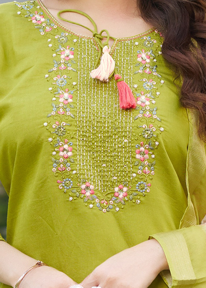 3 Pc Green Silk Suit Set