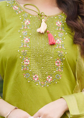3 Pc Green Silk Suit Set