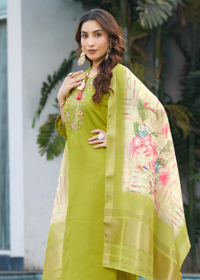 3 Pc Green Silk Suit Set