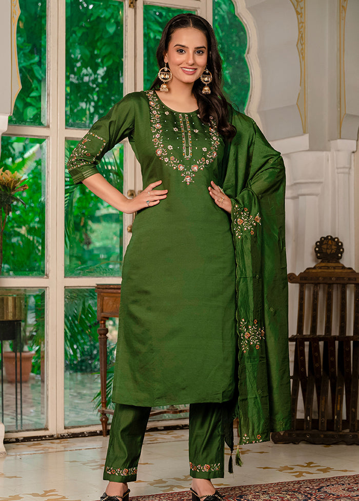 3 Pc Brown Silk Suit Set