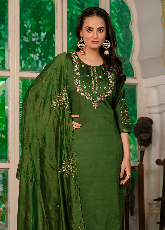 3 Pc Brown Silk Suit Set