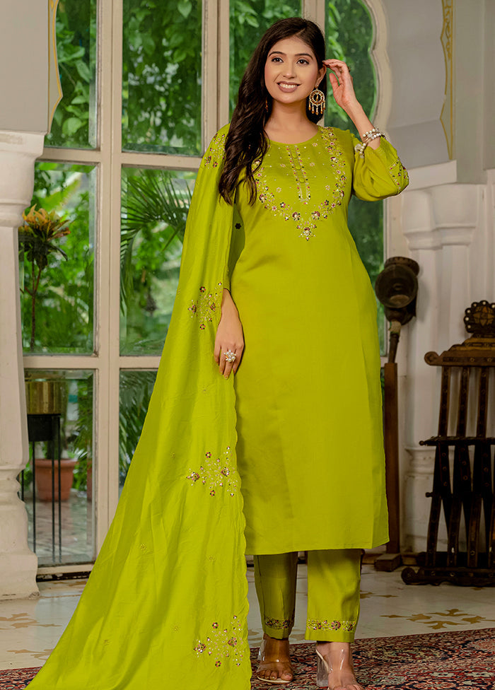 3 Pc Green Silk Suit Set