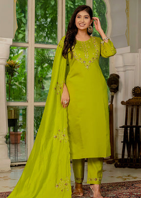 3 Pc Green Silk Suit Set