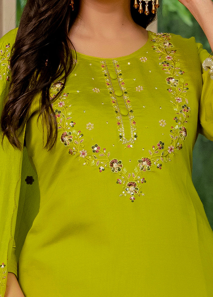 3 Pc Green Silk Suit Set