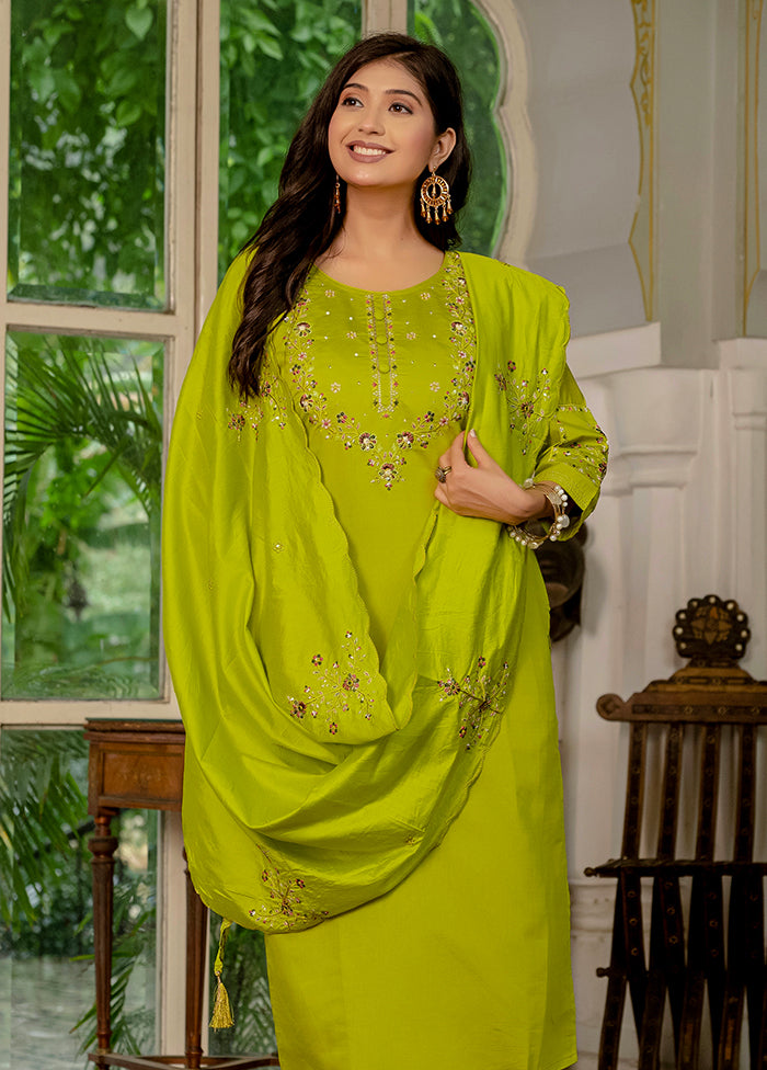 3 Pc Green Silk Suit Set
